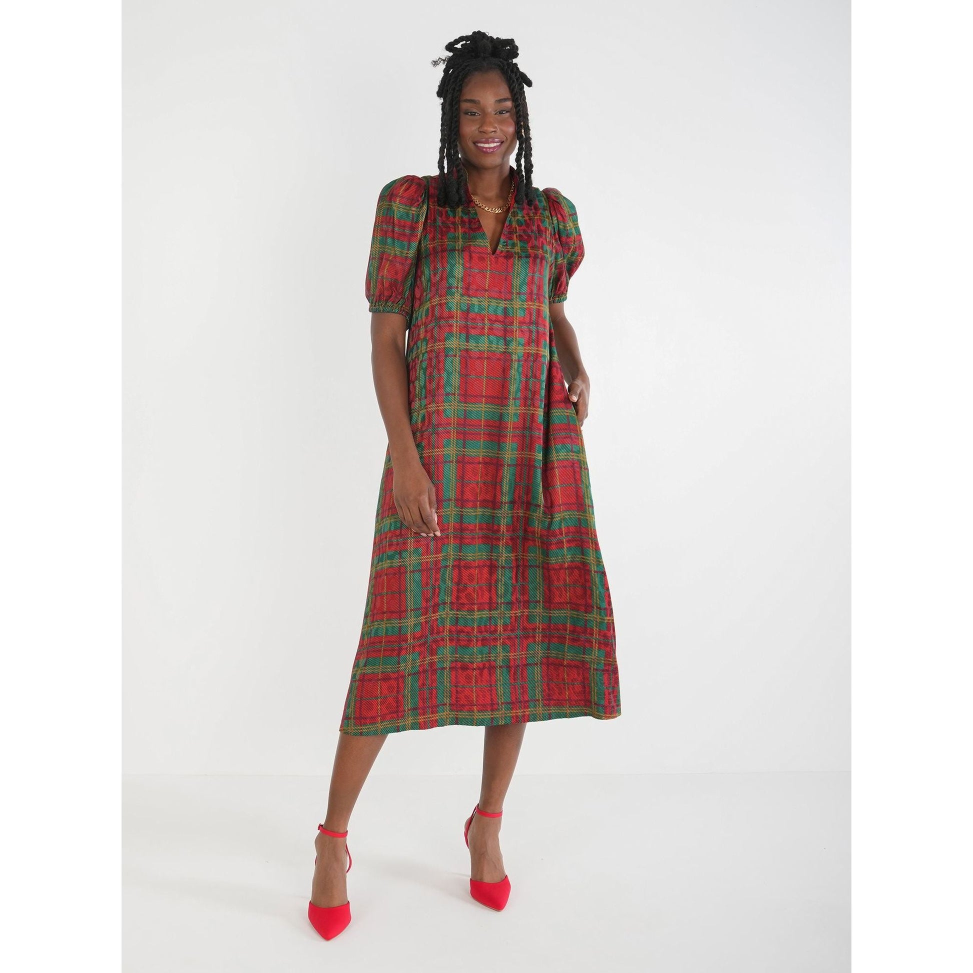 Emily McCarthy Hampton Midi Dress- Tartan Cheetah