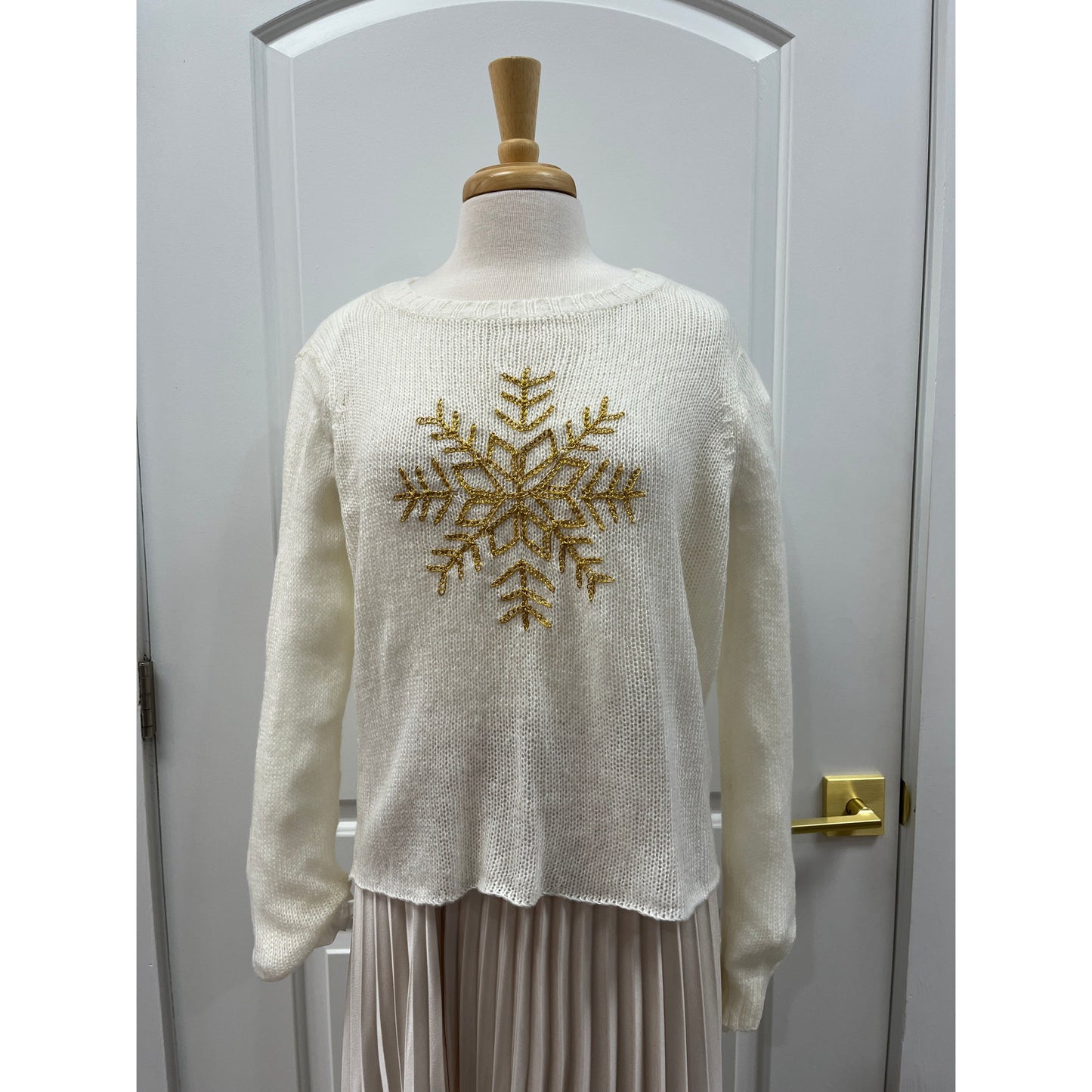 Metallic Snowflake Crew Lightweight Sweater