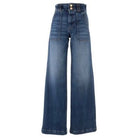 Jodi wide leg jeans with finished hem patch pockets and double button waist.