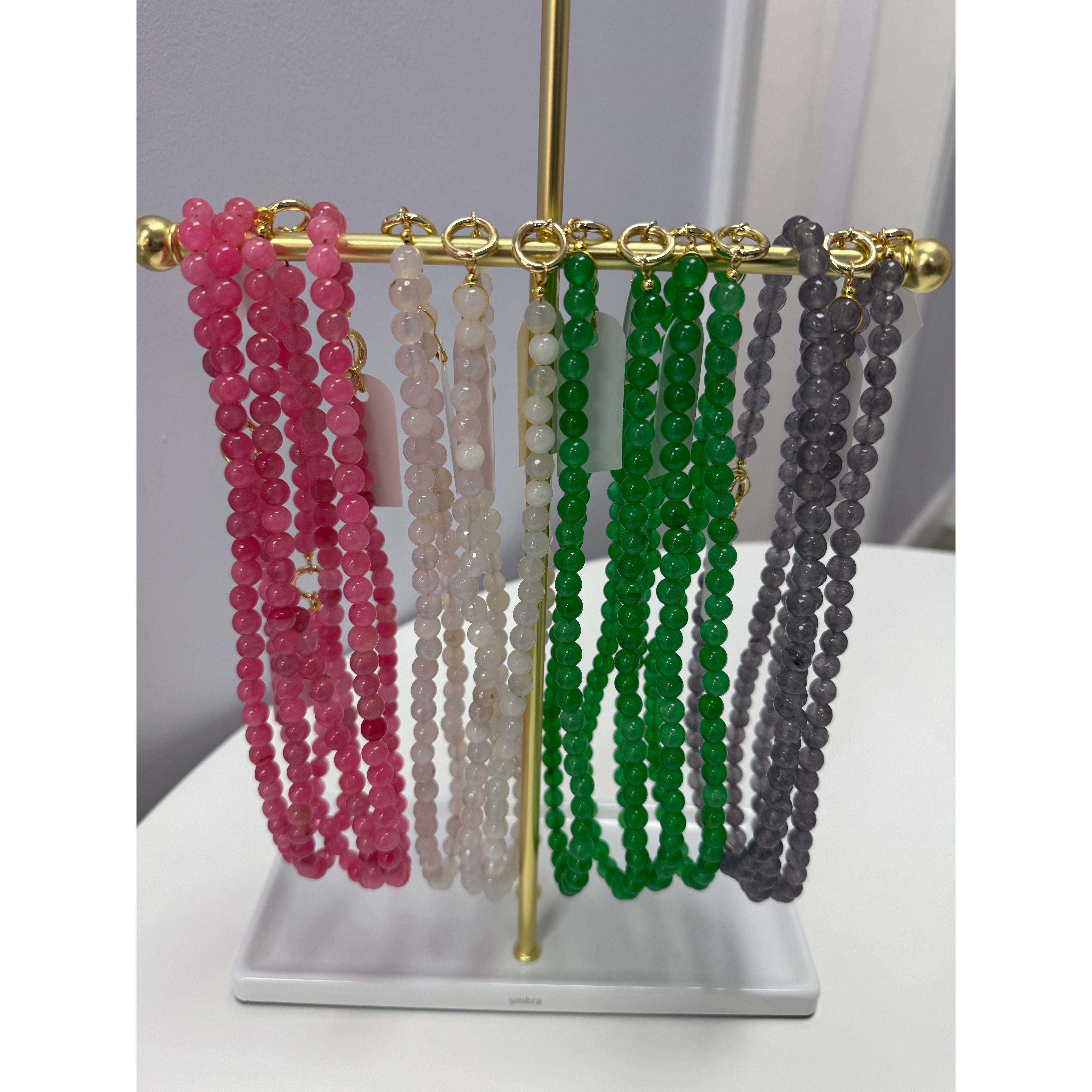 minigumballnecklacemarketandkingpinkjadewhitejadegreenjadegrayjade